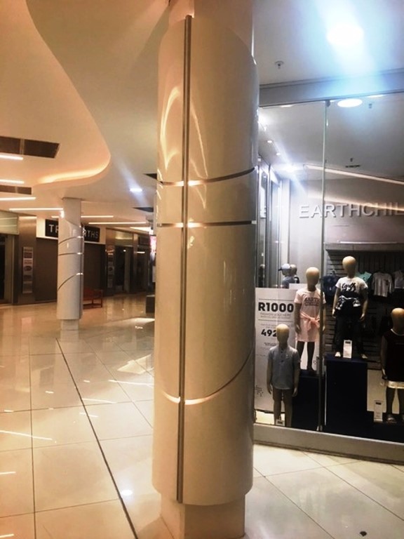 Grobuild custom lit column cladding at Fourways Mall