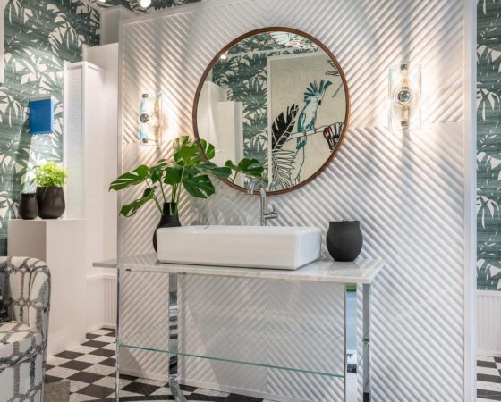 Grobuild wall panelling feature in commercial bathroom space from Orac