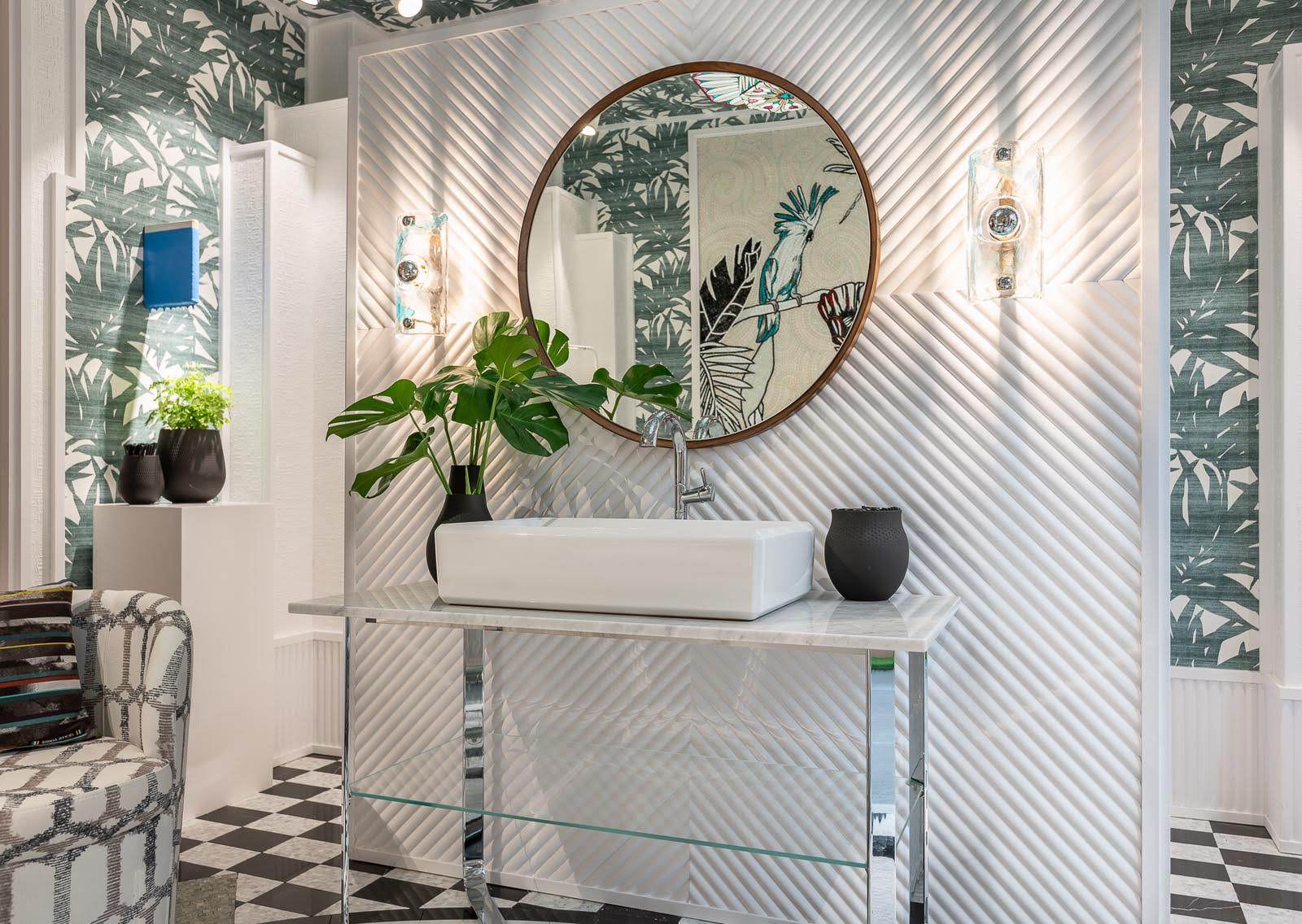 Grobuild wall panelling feature in commercial bathroom space from Orac